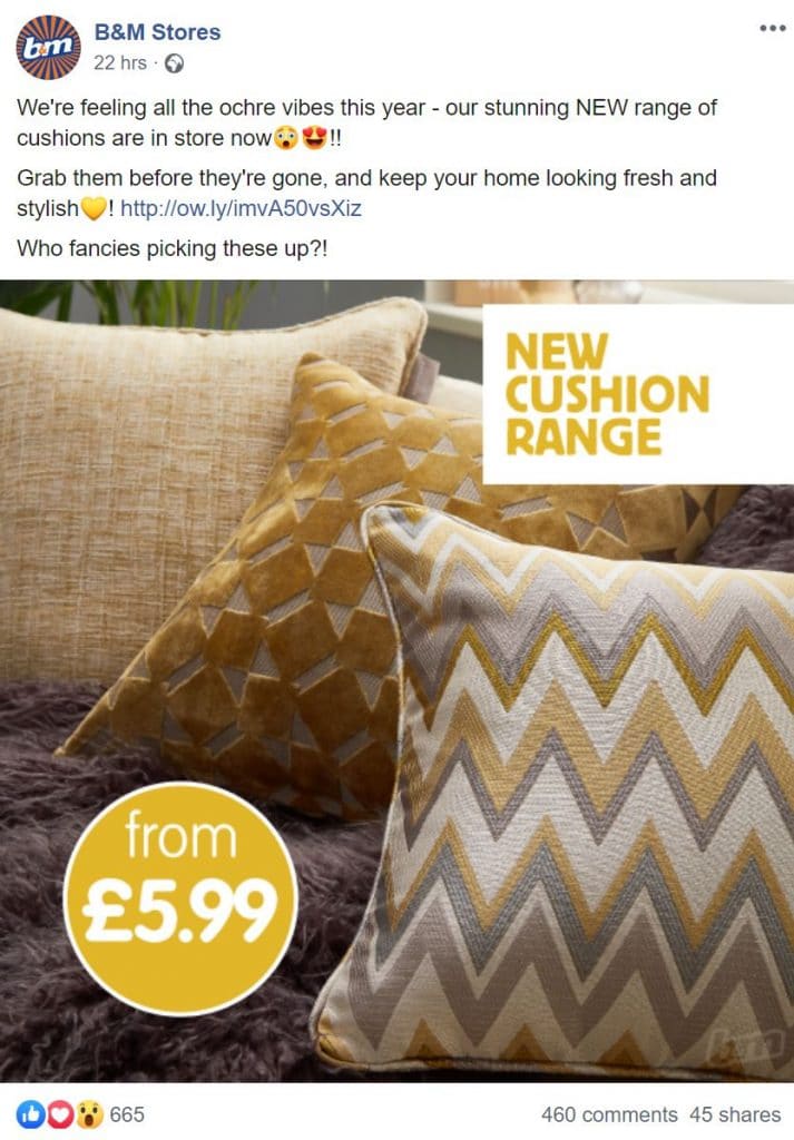 B&M on Facebook looking to drive people into their nearest store
