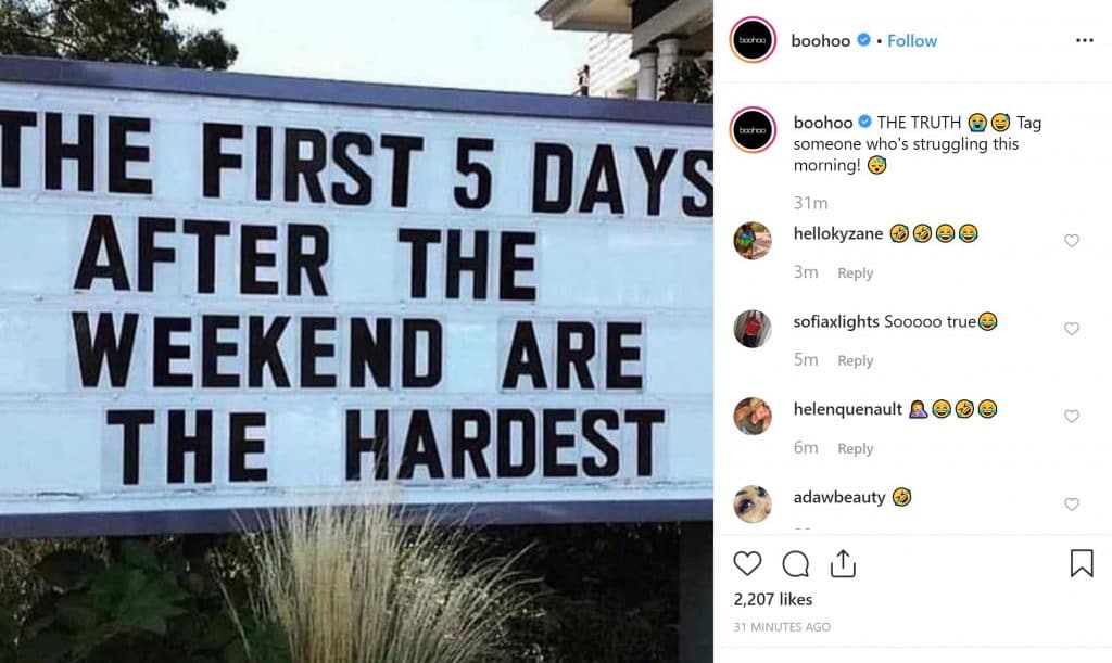 Boohoo looking to engage customers based on content that would interest, inspire or amuse their following