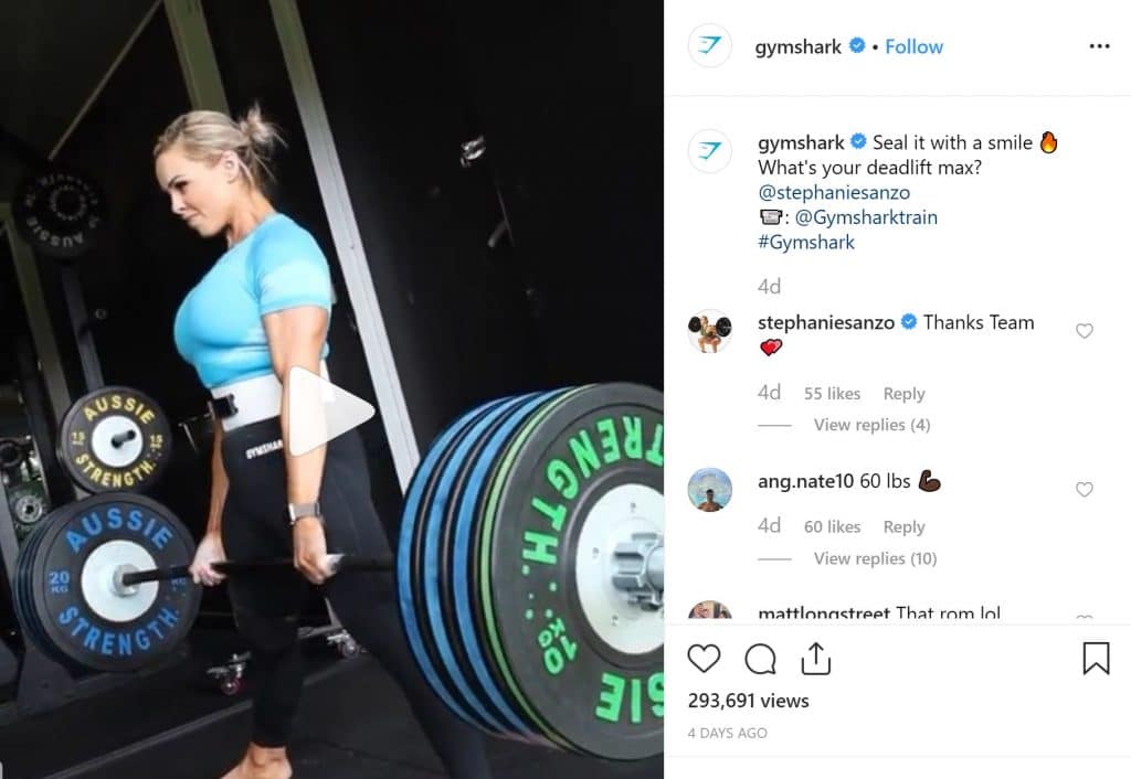 Gymshark looking to inspire their followers by sharing posts that will appeal to their attitude