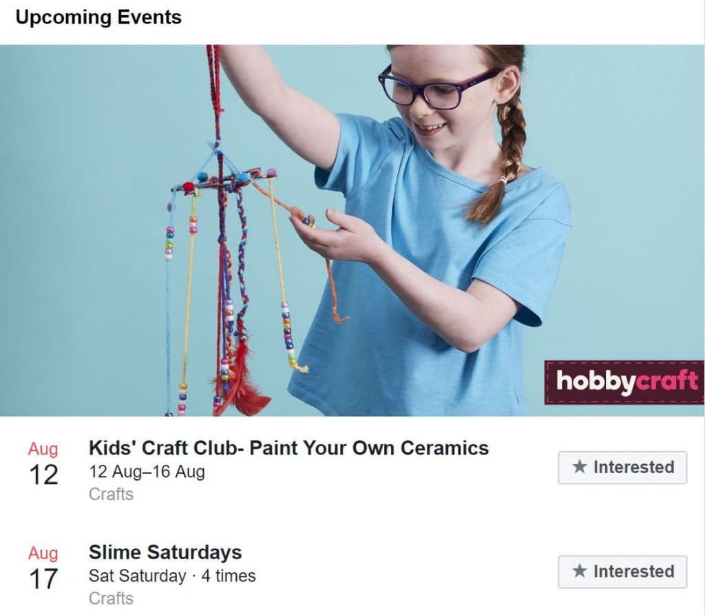 Hobbycraft on Facebook - promoting upcoming events in store