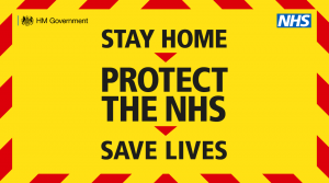 Stay Home. Protect the NHS. Save Lives. With warning branding