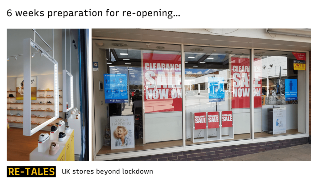 Store windows from reopening day on 12th April - old or missing signage