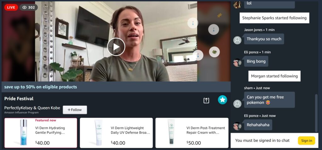 Amazon Live - example of a Creator stream